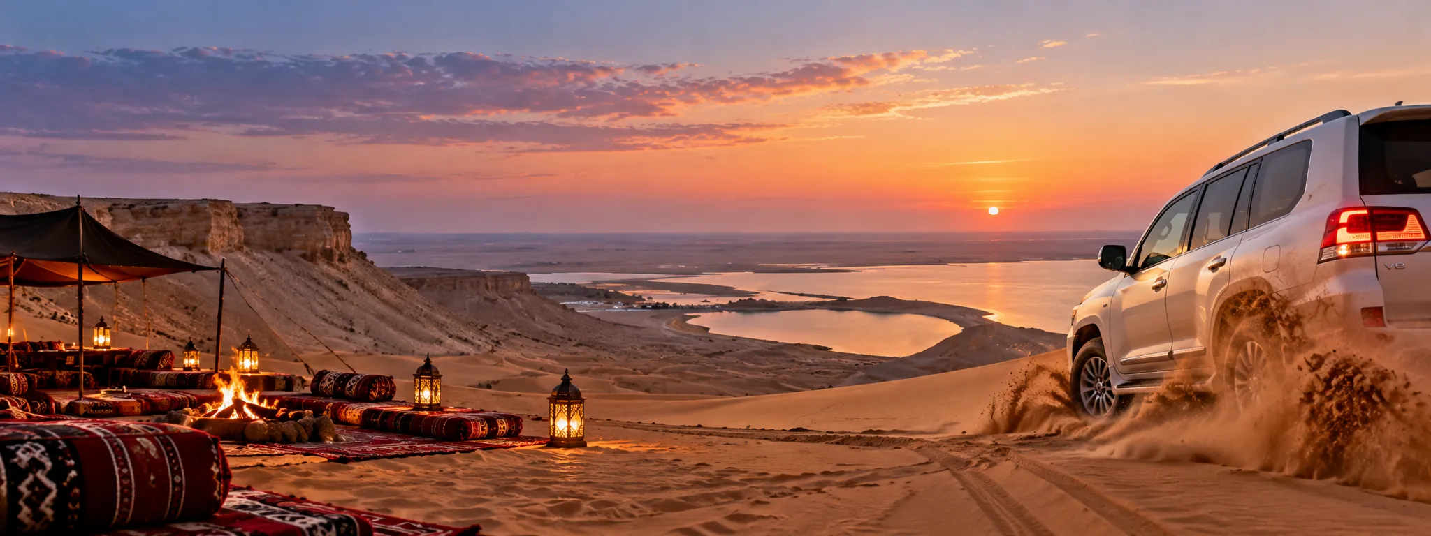 Golden dunes stretching across Qatar's desert
