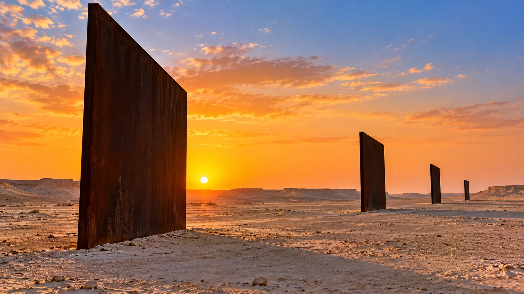 Richard Serra’s East-West/West-East steel sculpture in the desert