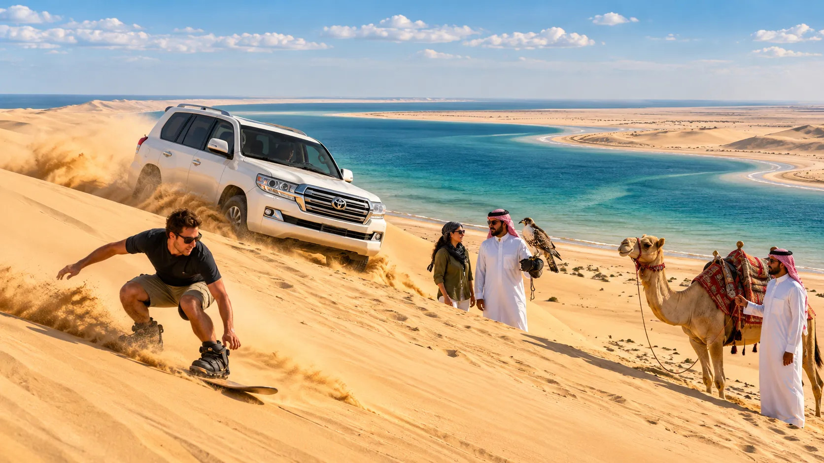 Golden sand dunes in Qatar's desert