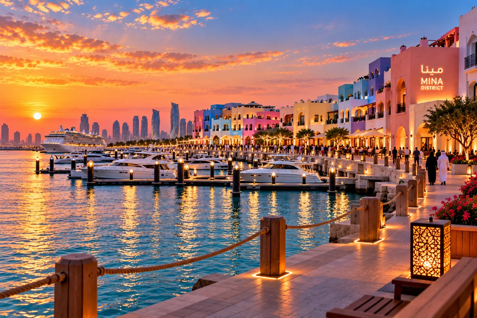 Old Doha Port and colourful Mina District waterfront