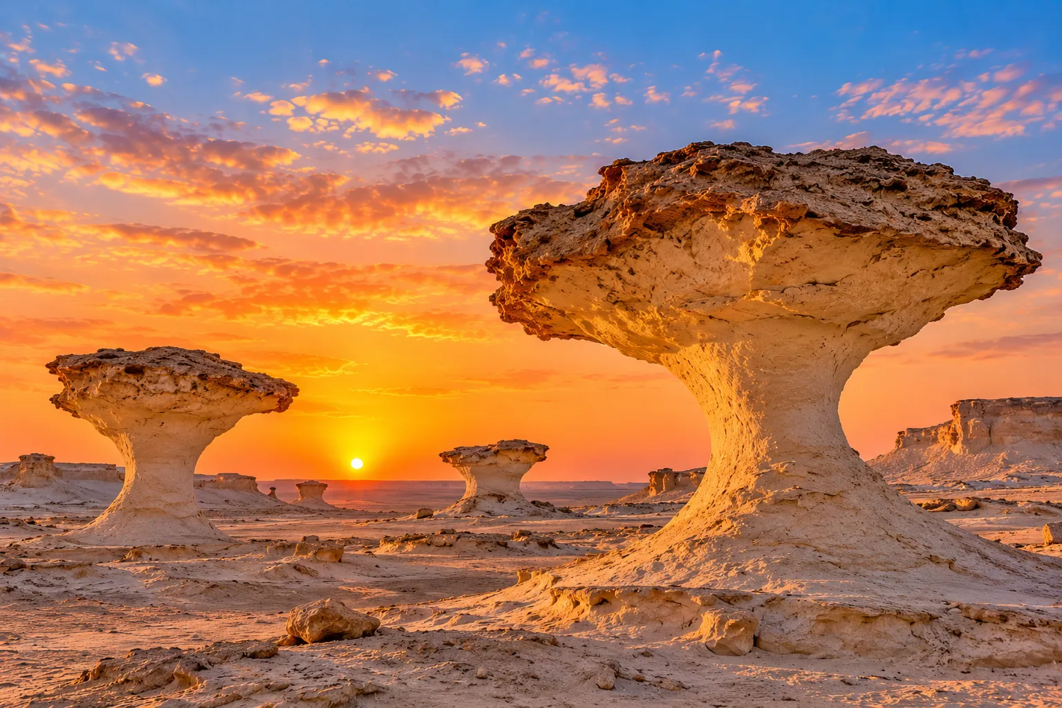 Wind-sculpted Mushroom Rocks in Qatar