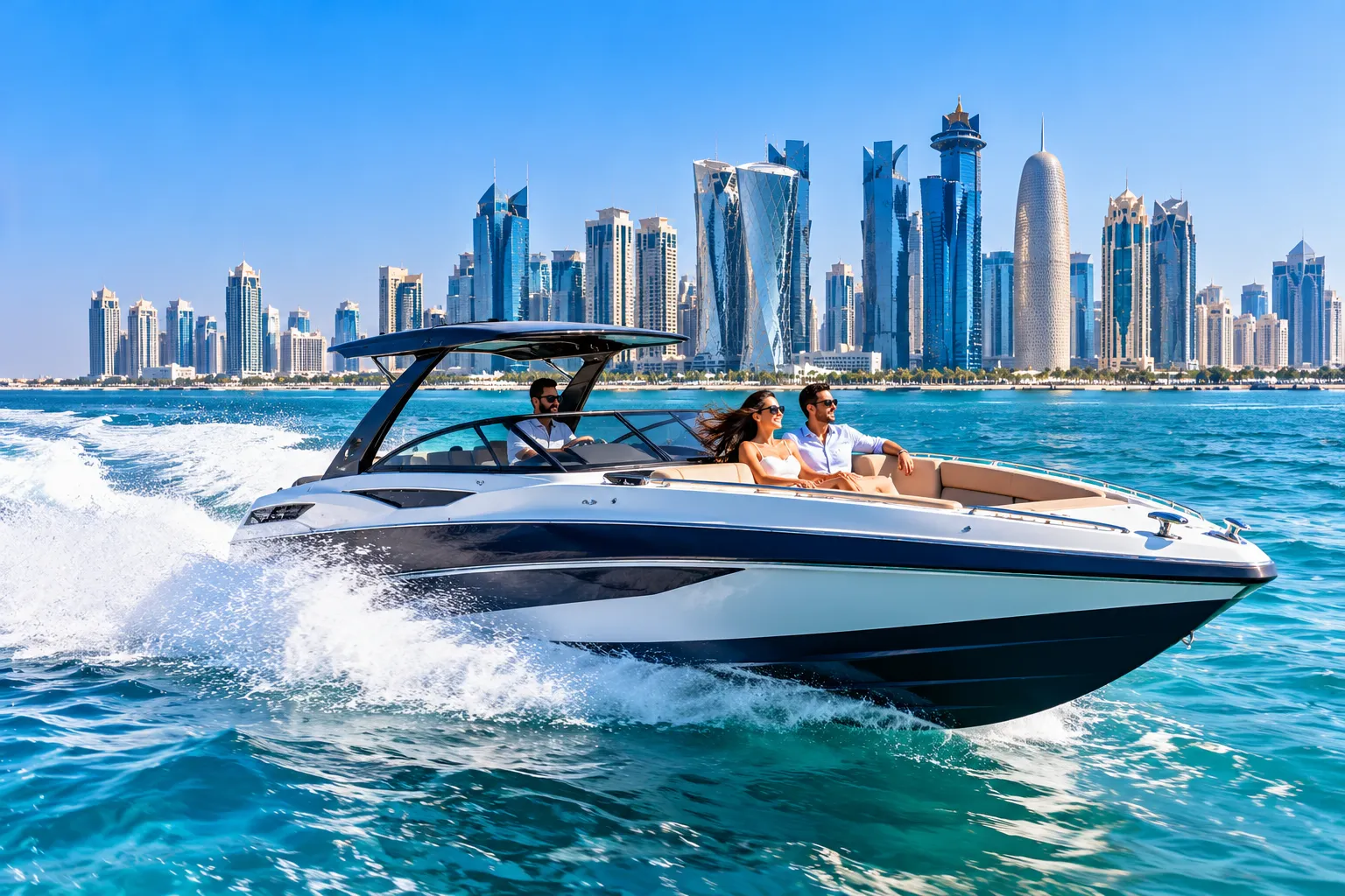 Private speed boat on the water in Qatar