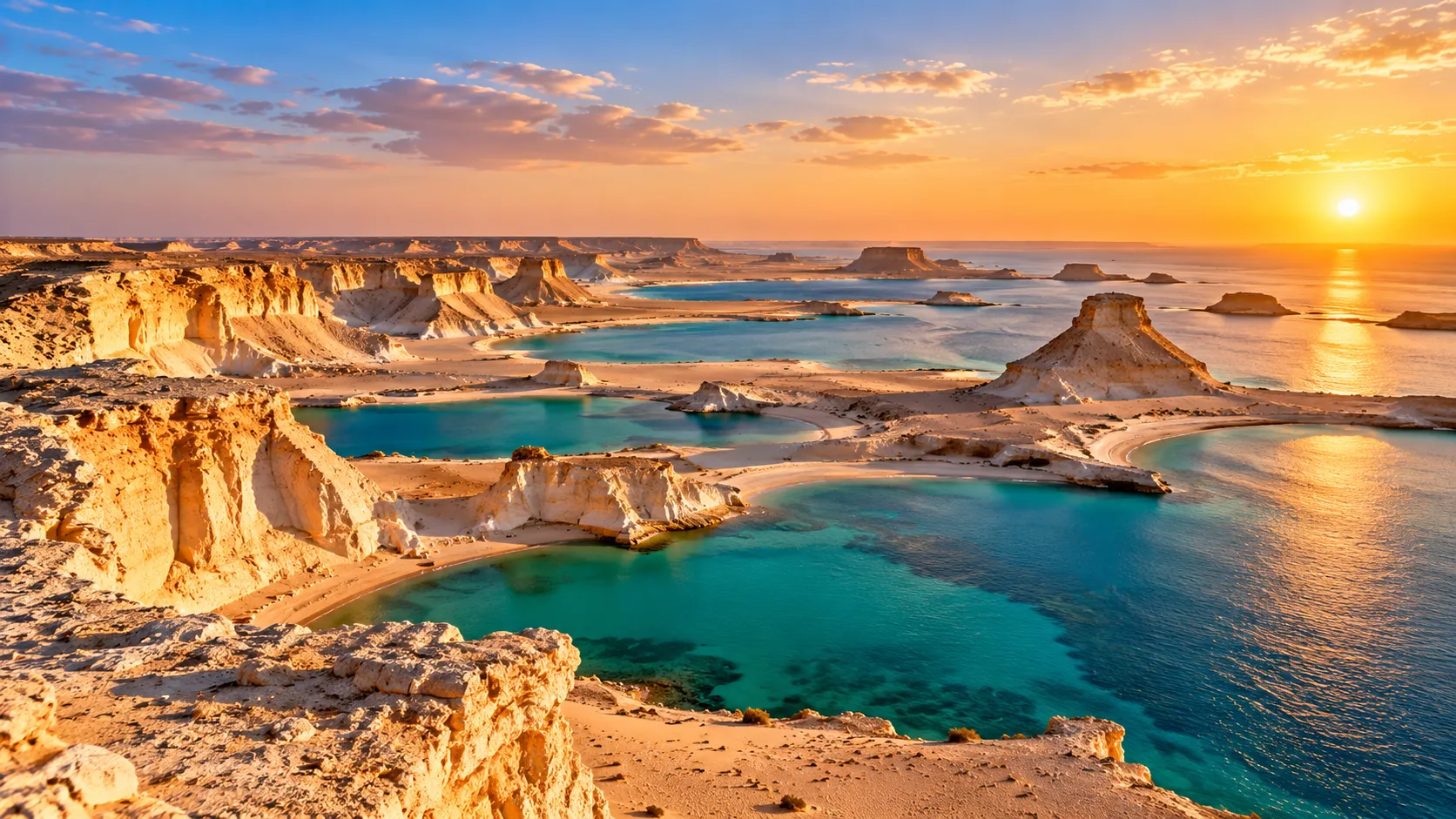 Wide open rocky desert terrain in western Qatar