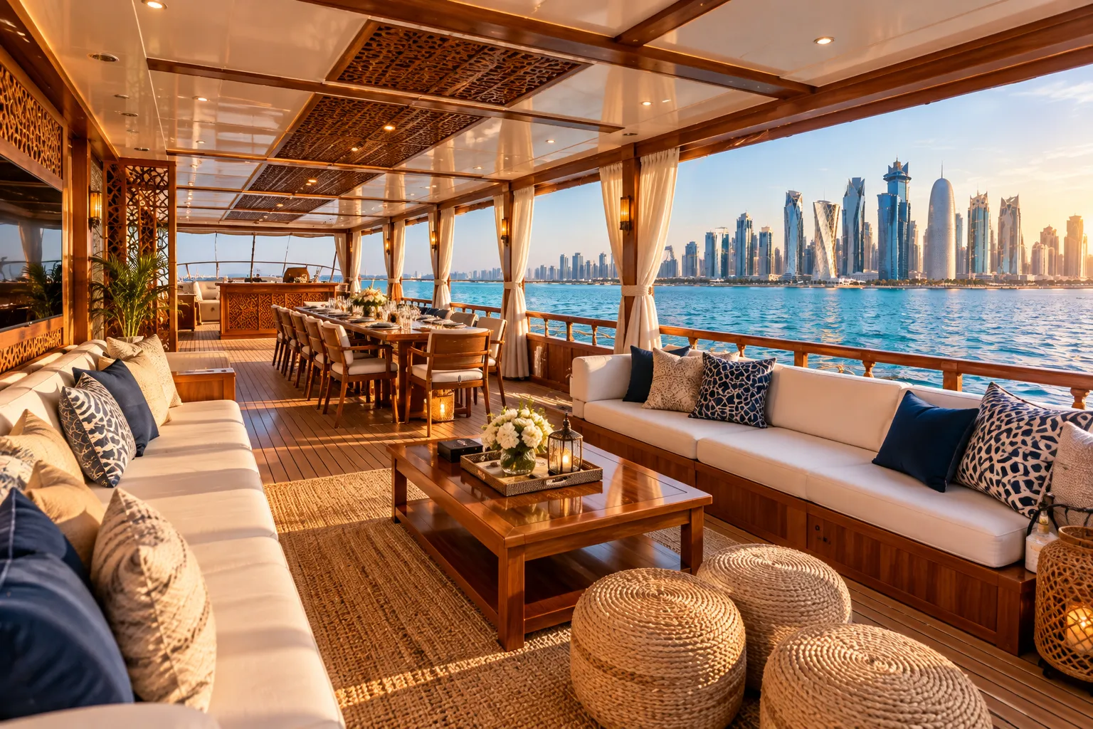 Relaxing aboard a private boat in Qatar