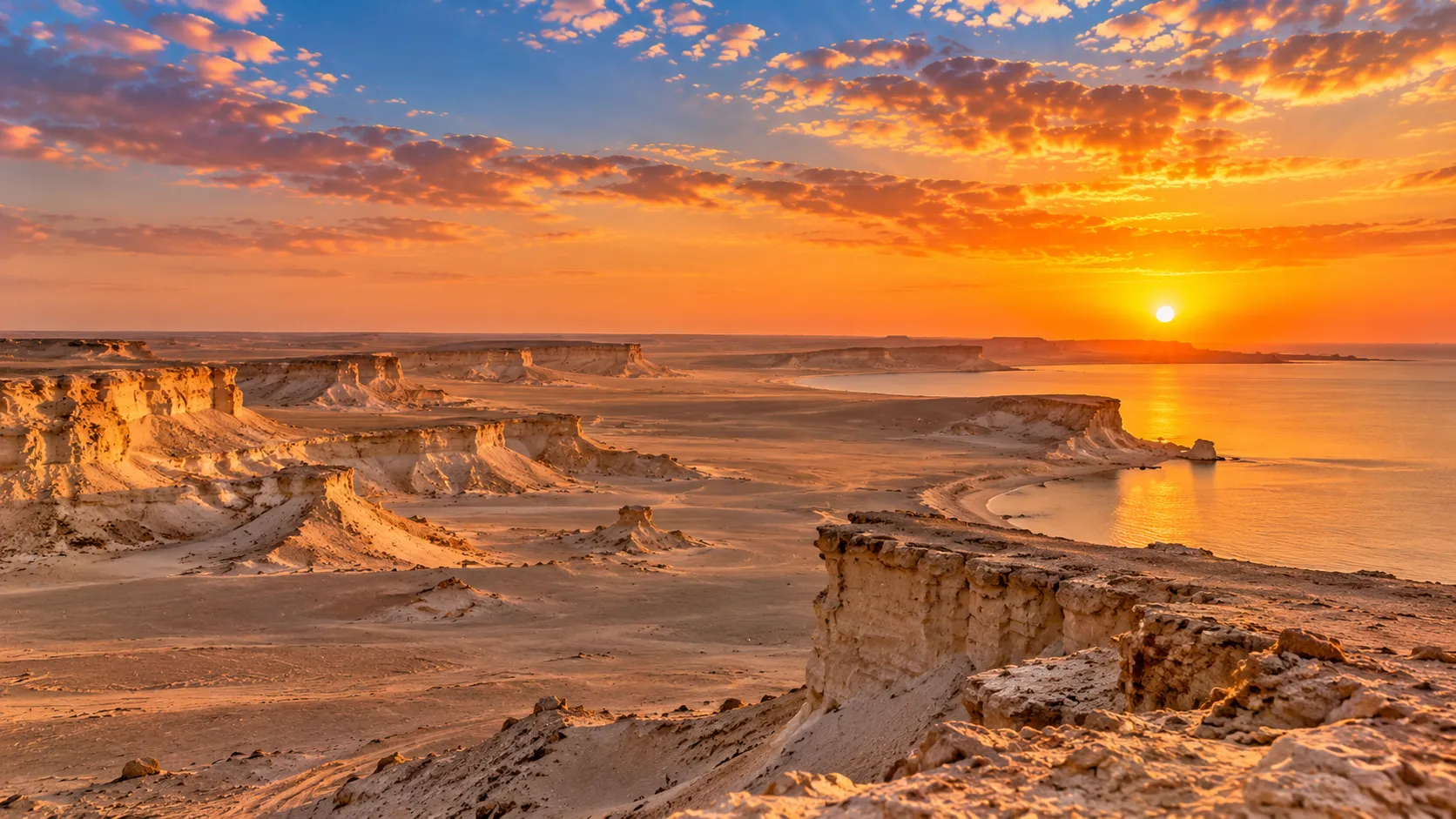 Rugged limestone landscape around Zekreet in western Qatar
